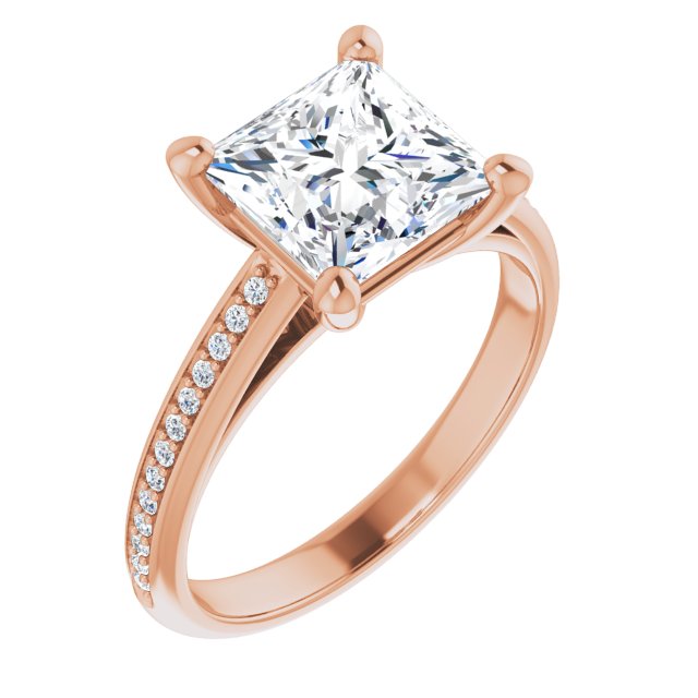Cubic Zirconia Engagement Ring- The Ahimsa (Customizable Cathedral-set Princess/Square Cut Style with Shared Prong Band)