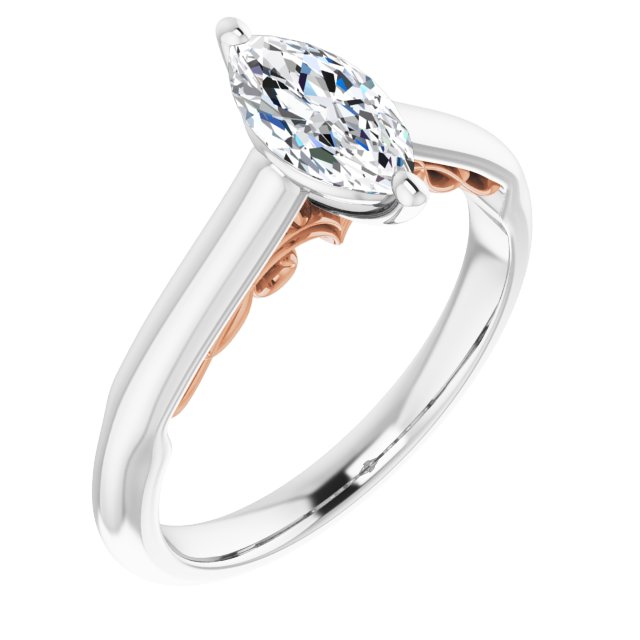 14K White & Rose Gold Customizable Marquise Cut Cathedral Solitaire with Two-Tone Option Decorative Trellis 'Down Under'
