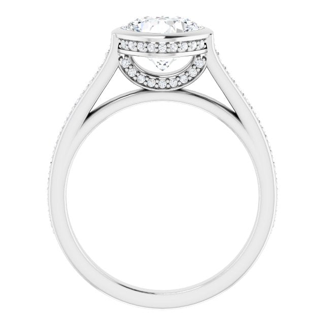 Cubic Zirconia Engagement Ring- The Jada (Customizable Cathedral-Bezel Cushion Cut Design with Under Halo and Shared Prong Band)