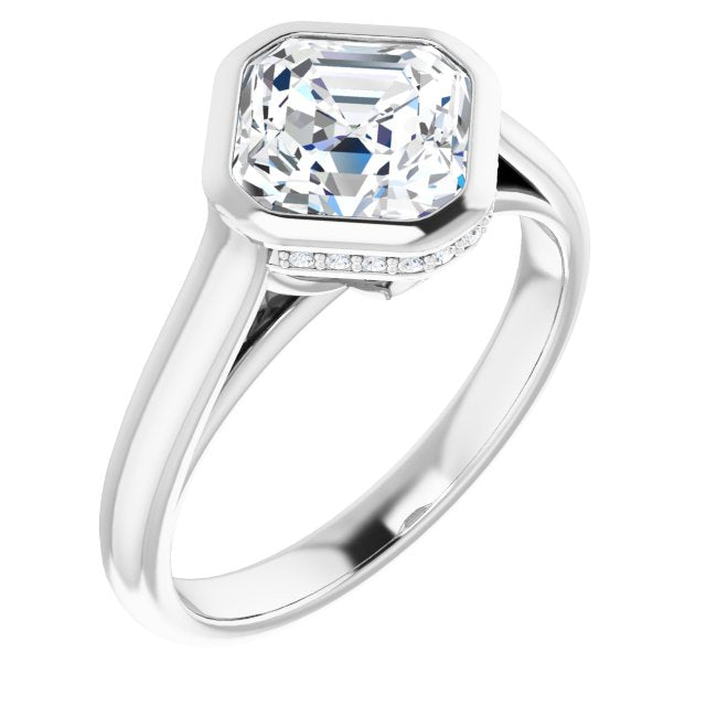 Cubic Zirconia Engagement Ring- The Alexia (Customizable Asscher Cut Semi-Solitaire with Under-Halo and Peekaboo Cluster)