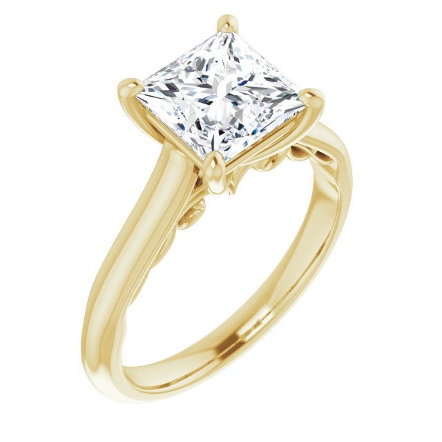 Cubic Zirconia Engagement Ring- The Adelaide (Customizable Princess/Square Cut Cathedral Solitaire with Two-Tone Option Decorative Trellis 'Down Under')