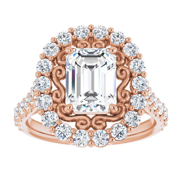 Cubic Zirconia Engagement Ring- The Flora (Customizable Radiant Cut Cathedral Style with Oversized Halo)