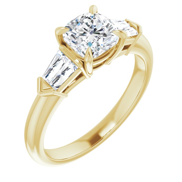 10K Yellow Gold Customizable 5-stone Design with Cushion Cut Center and Quad Baguettes