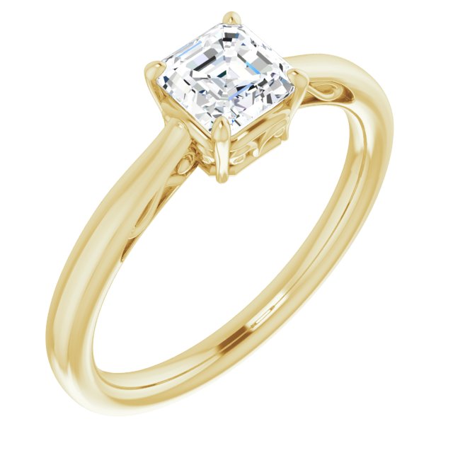 10K Yellow Gold Customizable Asscher Cut Solitaire with 'Incomplete' Decorations