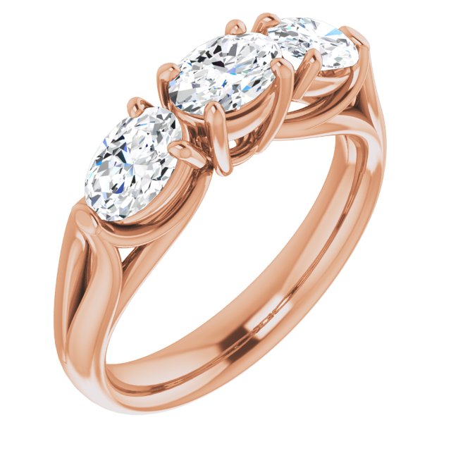 10K Rose Gold Customizable Cathedral-set 3-stone Oval Cut Style with Dual Oval Cut Accents & Wide Split Band