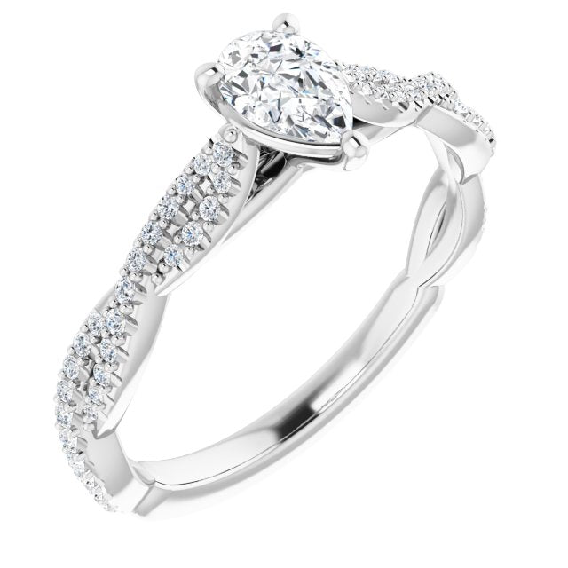10K White Gold Customizable Pear Cut Style with Thin and Twisted Micropavé Band