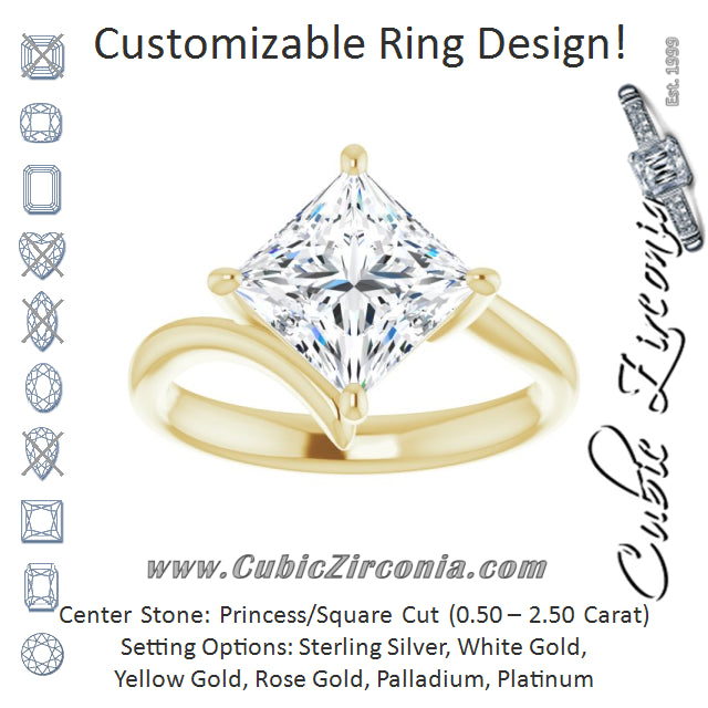 Cubic Zirconia Engagement Ring- The Alva (Customizable Princess/Square Cut Solitaire with Thin, Bypass-style Band)