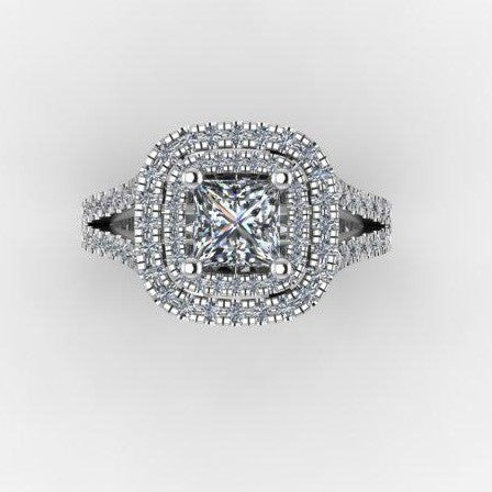 Cubic Zirconia Engagement Ring- The Lisa Love (2.25 TCW Princess Cut 2x Halo with Split-Band Pave and Sapphire Peekaboo)