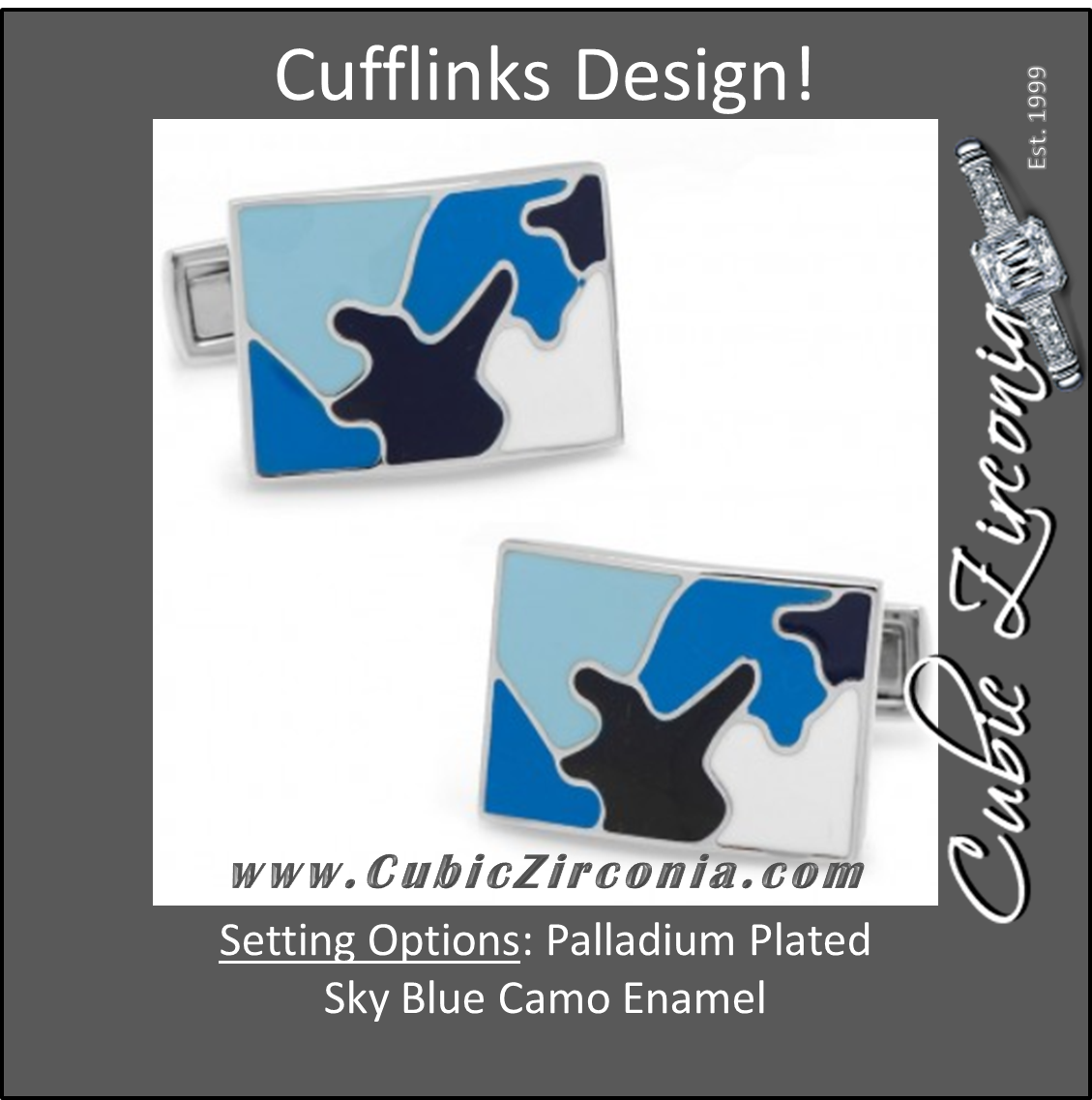 Men’s Cufflinks- Palladium Plated Sky Blue Camo