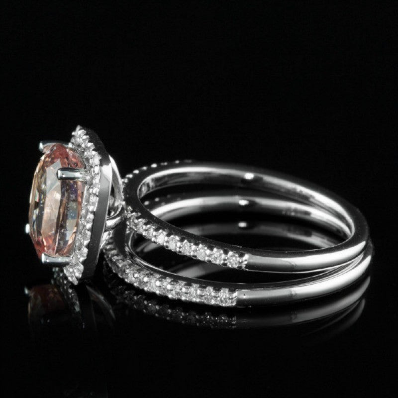 CZ Wedding Set, Style 12-82 feat The Gigi Engagement Ring (Customizable Halo Style with Pave Band)