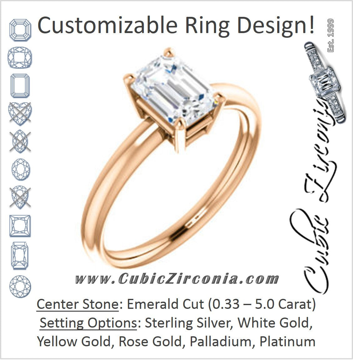 CZ Engagement Ring- Emerald Cut Elevated Solitaire – Cubic Zirconia CZ