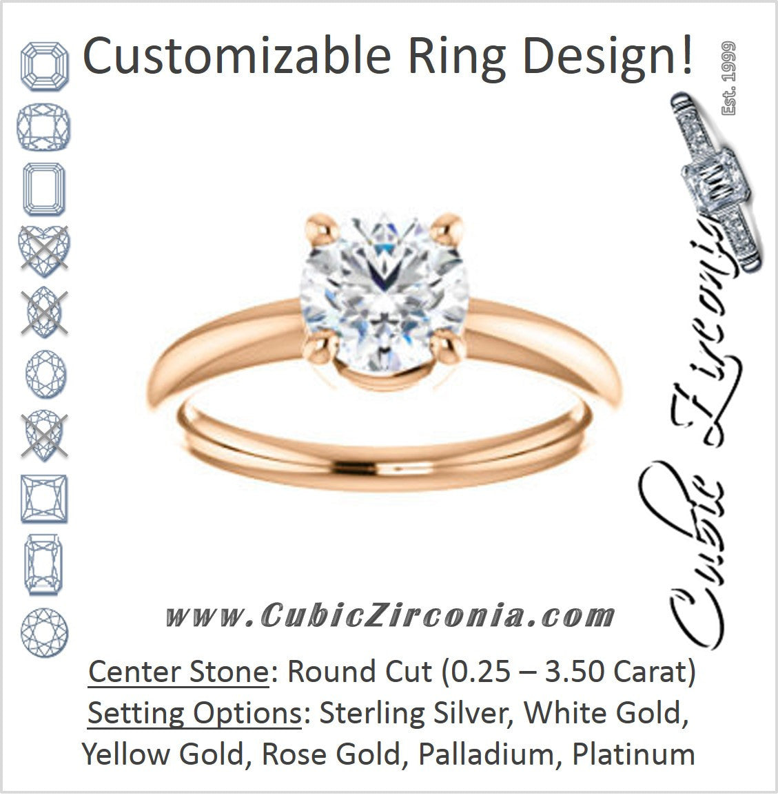 Cubic Zirconia Engagement Ring- The Angelina (Customizable Round Cut Elevated Solitaire)