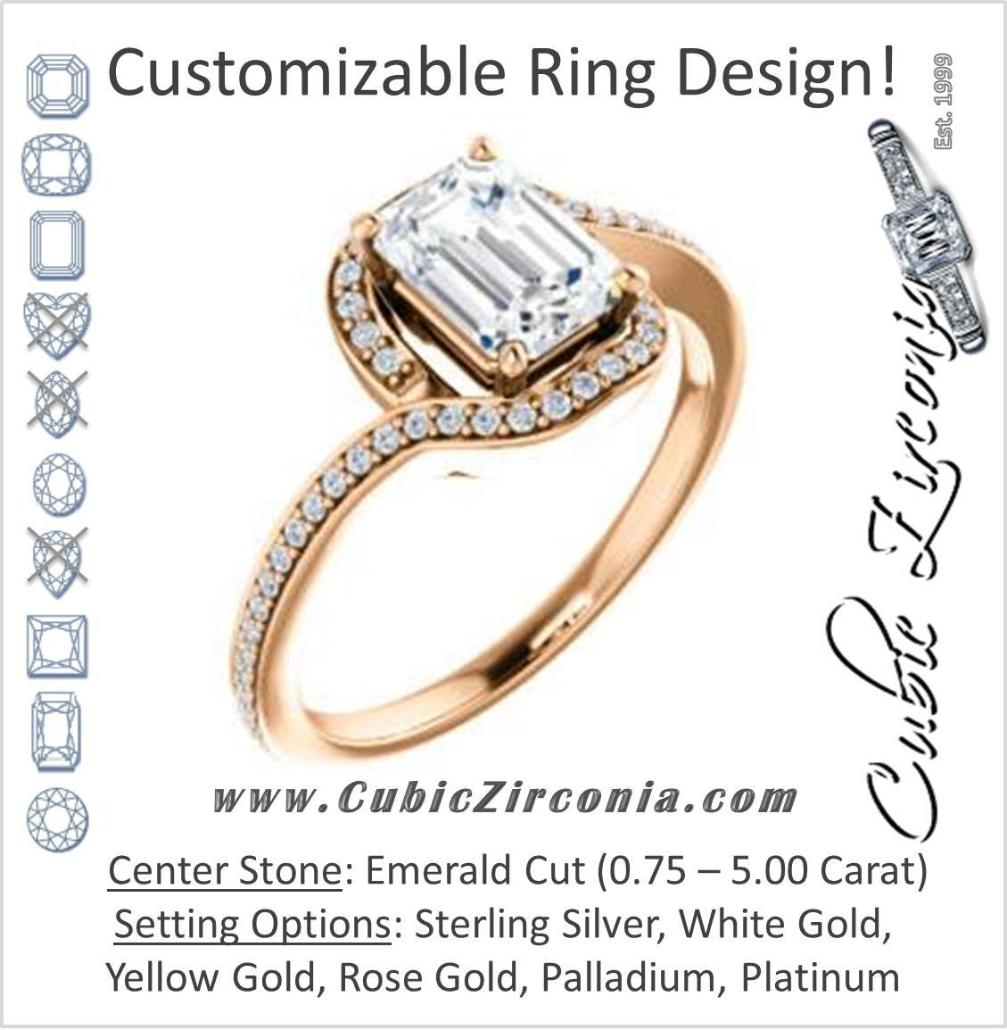 Cubic Zirconia Engagement Ring- The Annalisa (Customizable Emerald Cut Bypass with Twisting Pavé Band)