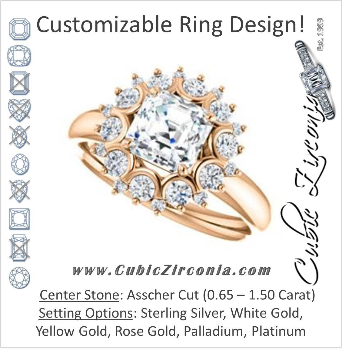 Cubic Zirconia Engagement Ring- The BettyJo (Customizable Asscher Cut featuring Cluster Accent Bouquet)