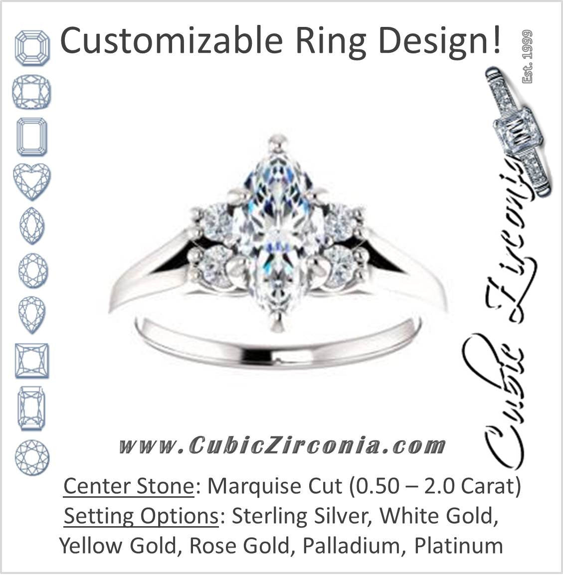 Cubic Zirconia Engagement Ring- The Bianca (Customizable 5-stone Cluster Style with Marquise Cut Center)