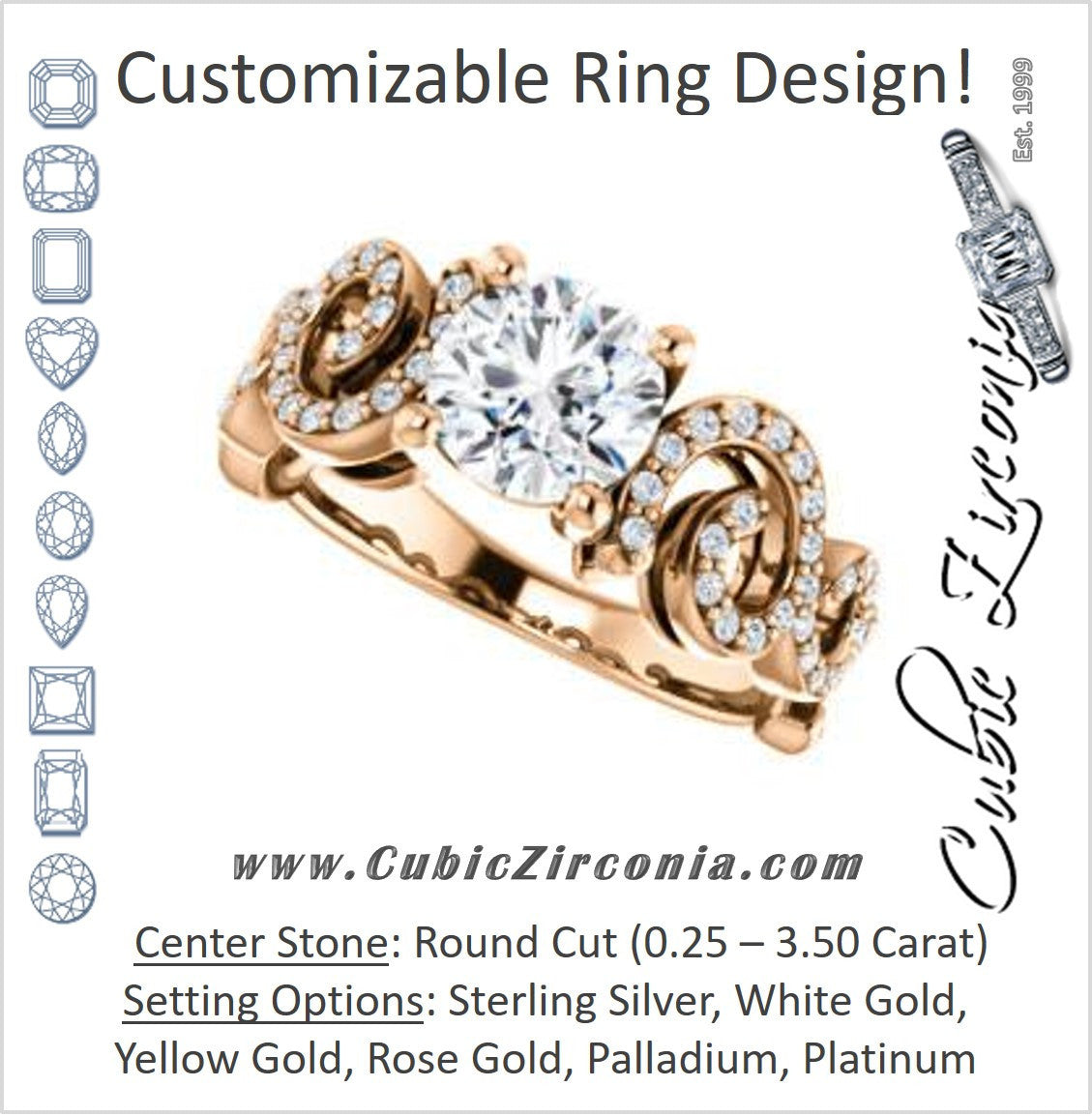 Cubic Zirconia Engagement Ring- The Carla (Customizable Round Cut Split-Band Curves)