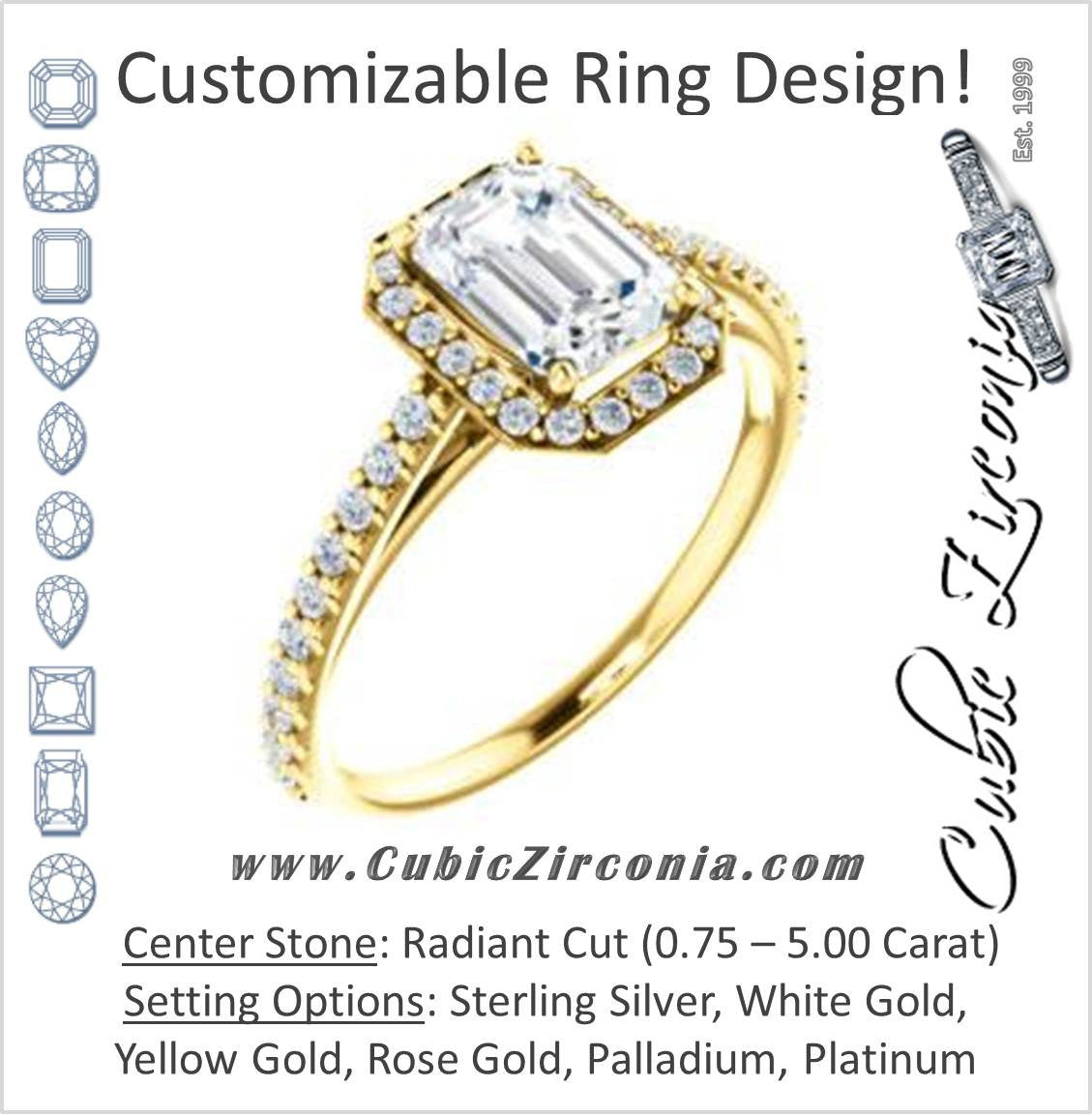 Cubic Zirconia Engagement Ring- The Monique (Customizable Radiant Cut Cathedral-Halo with Thin Pave-Band)