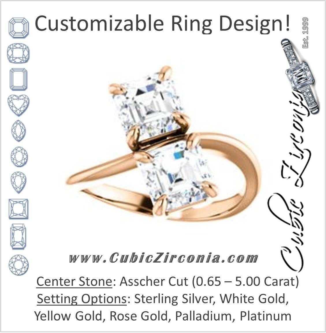 Cubic Zirconia Engagement Ring- The Patti (Customizable Asscher Cut 2-stone Bypass Style)