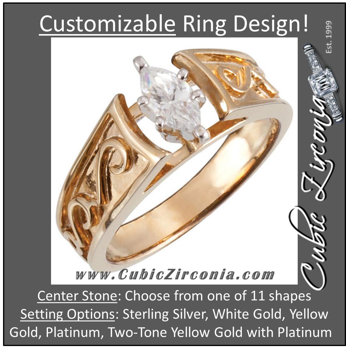 Cubic Zirconia Engagement Ring- The Jaclyn (0.25 CT Customizable Setting Cathedral-Style Solitaire with Scroll Design)
