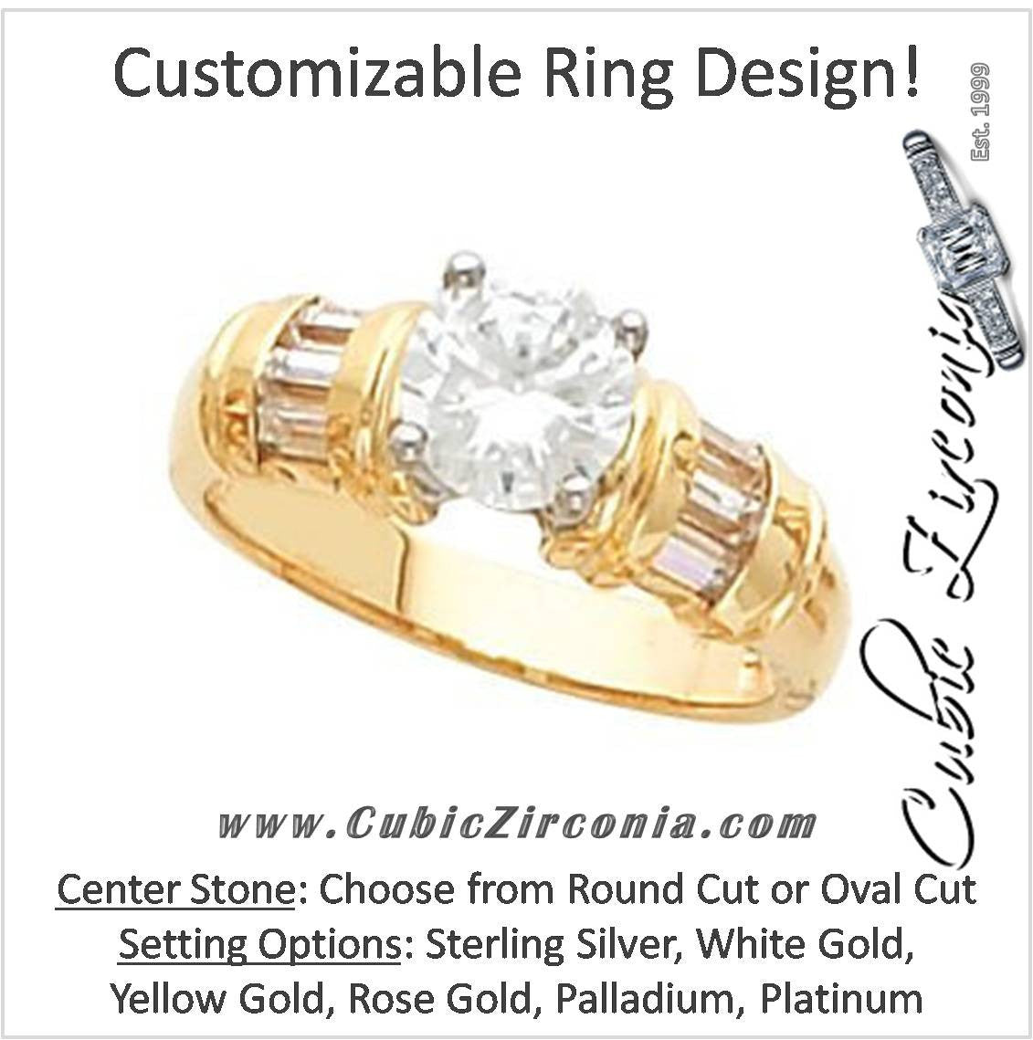Cubic Zirconia Engagement Ring- 1.92 TCW 7-Stone Customizable Center and Baguette Accents