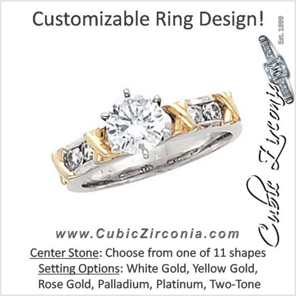 Cubic Zirconia Engagement Ring- The Blair Marie (Customizable 5-stone with Hand-Engraved "X"'s and Round Channel)