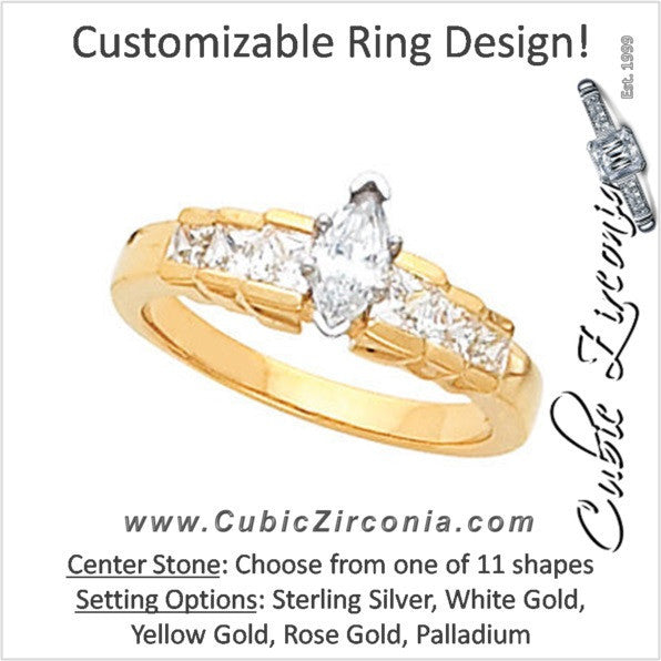 Cubic Zirconia Engagement Ring- The Arlene (Customizable 7-stone with Stairstep Princess Channel Accents)