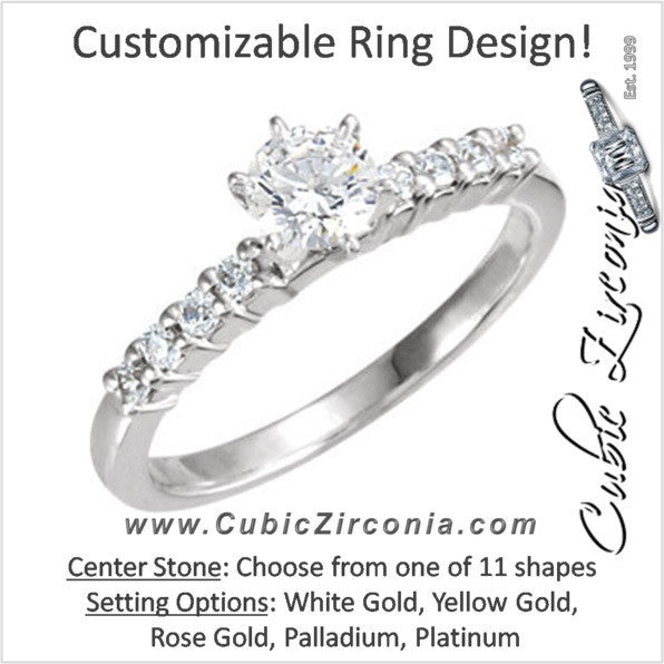 Cubic Zirconia Engagement Ring- The Bobbie (Customizable 9-stone with Round Accents and Thin Band)