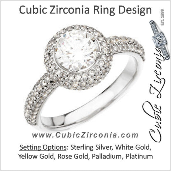 Cubic Zirconia Engagement Ring- The Gisel (1.62 Carat TCW Round Cut with Faux Pavé Halo and Accented Band)