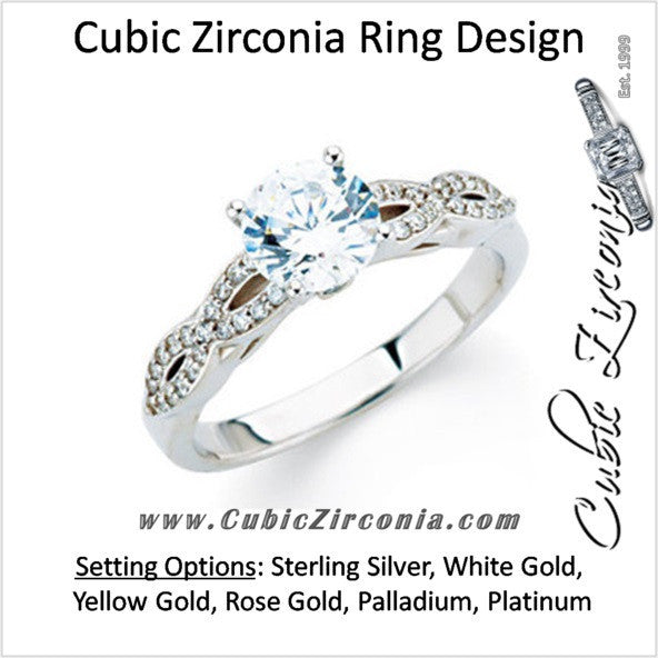 Cubic Zirconia Engagement Ring- The Brenda (0.5-1.5 Carat Round-Cut with Infinity-Inspired Pave Band)