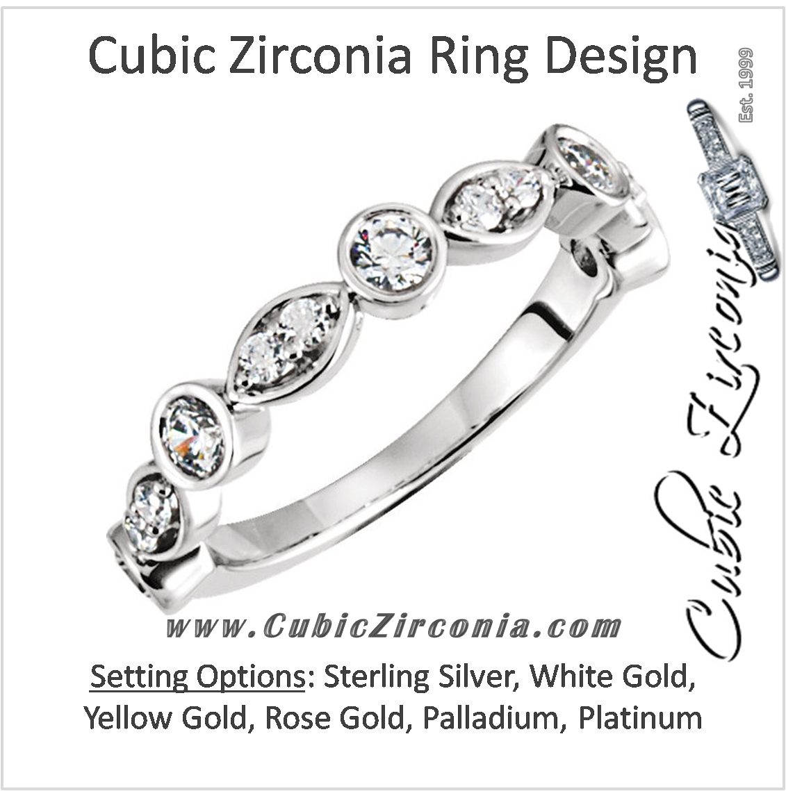 Cubic Zirconia Anniversary Ring Band, Style 121-823 (0.56 TCW Round Bezel Scallop)
