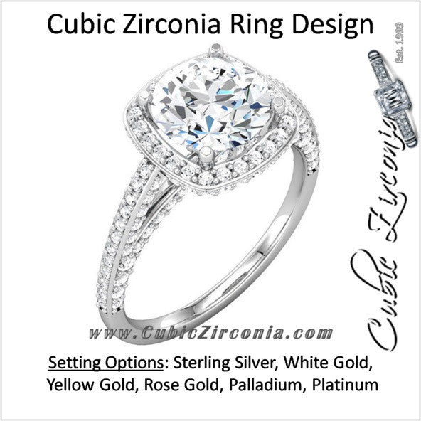 Cubic Zirconia Engagement Ring- The Brittany Sue (0.5-2.0 Carat Round Halo-Styled with Cascading Pave Band)