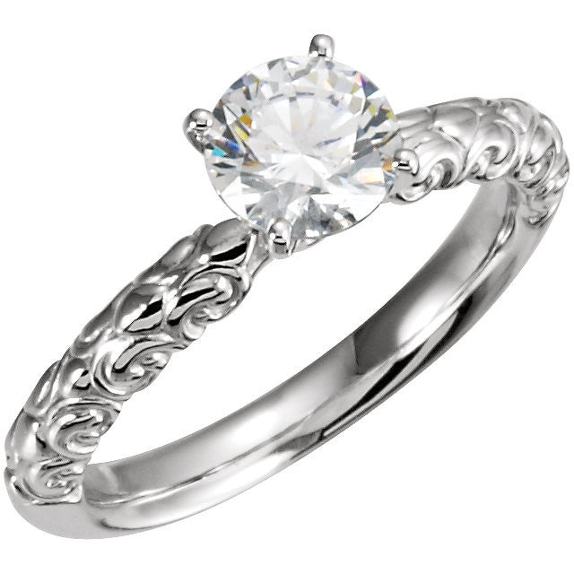 Cubic Zirconia Engagement Ring- The Emily (1 Carat Round Solitaire with Sculptural Eternity Band)