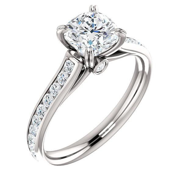 Cubic Zirconia Engagement Ring- The Tabitha (Customizable Cushion Center with Round Channel)