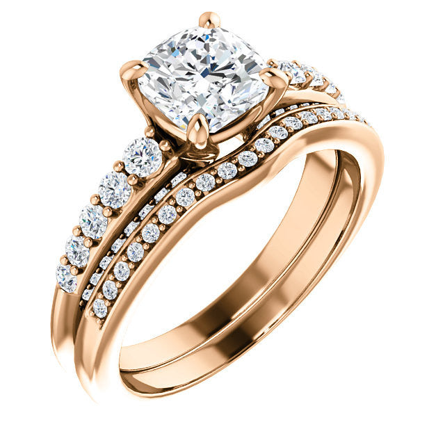 CZ Wedding Set, Style 05-37 feat The Rachelle engagement ring (Customizable Round Prong)