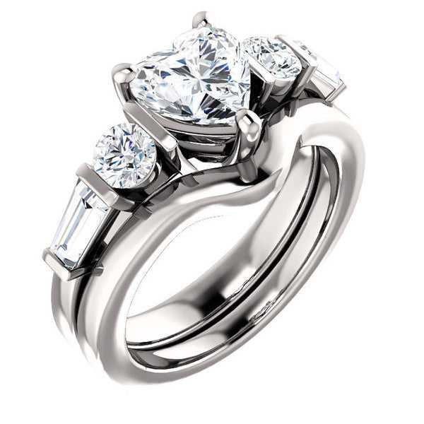 CZ Wedding Set, Style 05-40 feat The Sarah Engagement Ring (Customizable 5-Stone Baguette Channel)