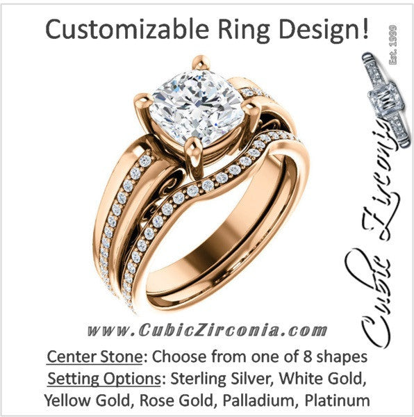 CZ Wedding Set, Style 03-92 feat The Catherine Engagement Ring (Customizable Vented Prong Accents)