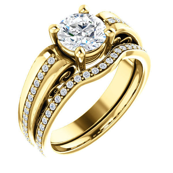CZ Wedding Set, Style 03-92 feat The Catherine Engagement Ring (Customizable Vented Prong Accents)