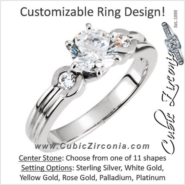 Cubic Zirconia Engagement Ring- The Karla (Customizable 3-stone with Bezel Band Accents)