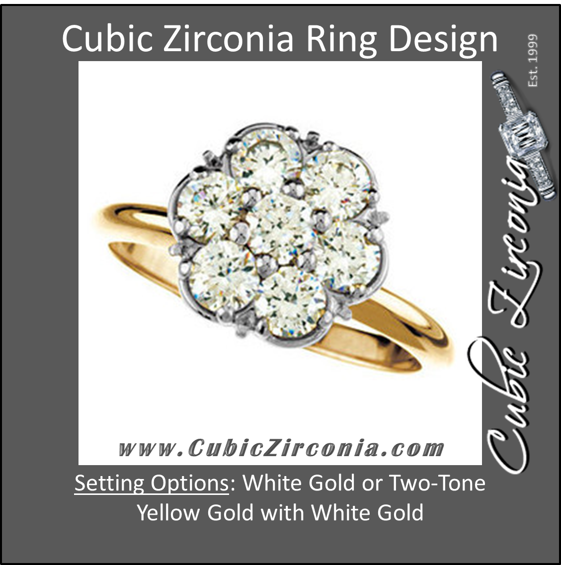 Cubic Zirconia Engagement Ring- The Ann (7-Stone Cluster-Style Thin Band Two-Tone Option)