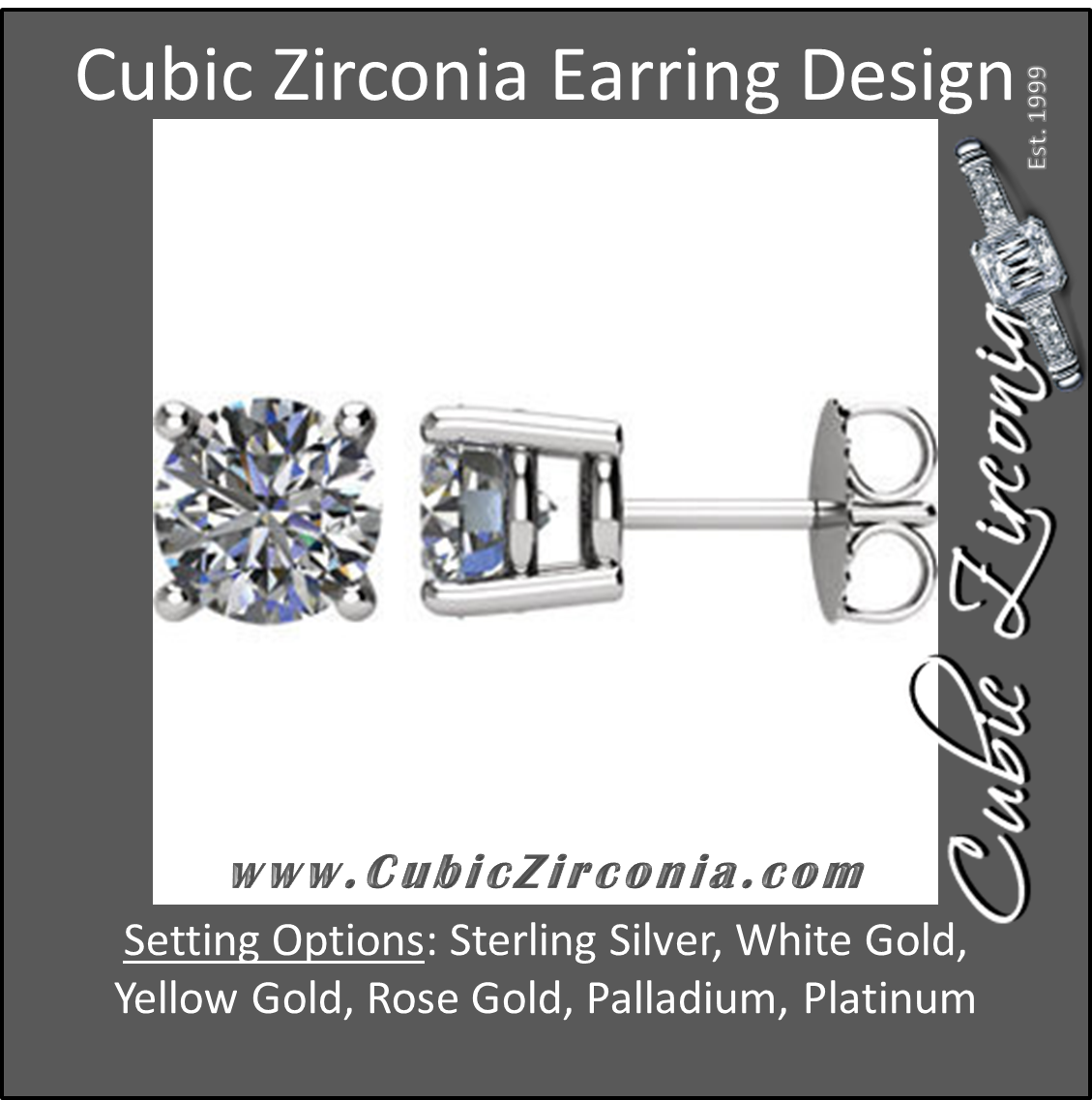 Cubic Zirconia Earrings-  Customizable 4 Prong Round CZ Stud Earring (single earring)