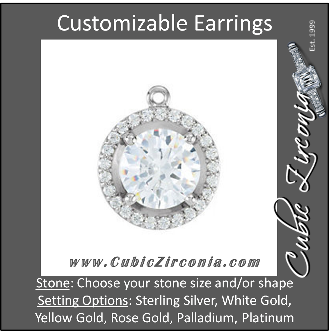 Cubic Zirconia Earrings- Round Halo-Styled Dangle