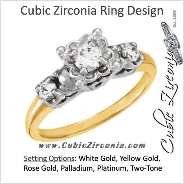 Cubic Zirconia Engagement Ring- The Celestine (0.39 Carat 3-stone Vintage Style with Two-tone Option)