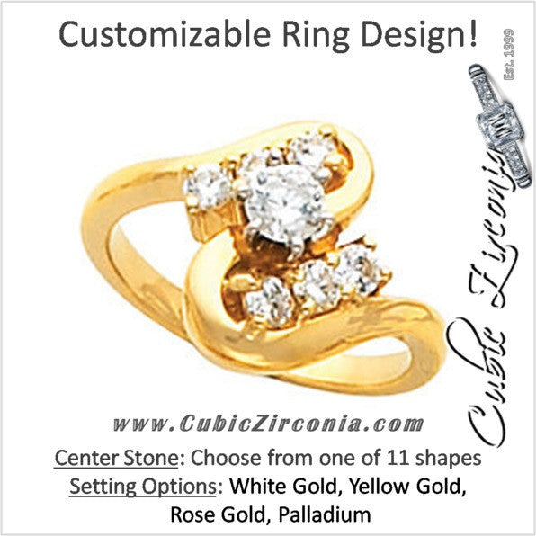 Cubic Zirconia Engagement Ring- The Genevieve (Customizable 7-stone with Freeform Design)