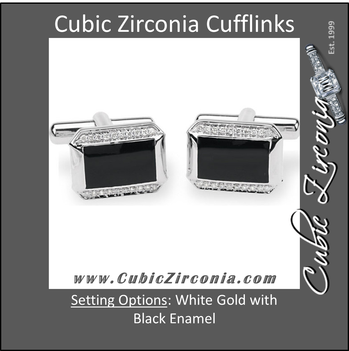 Men’s Cufflinks- 40-stone Design with Black Enamel Center (0.25 CTW Pair)