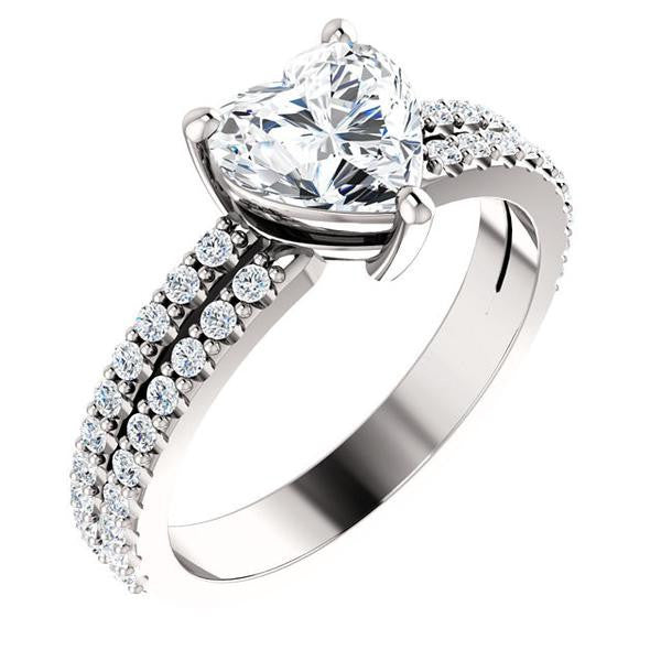 Cubic Zirconia Engagement Ring- The Kathryn  (Customizable Heart with Split Band & Round Pave Accents)