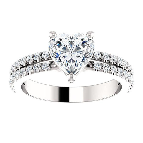 Cubic Zirconia Engagement Ring- The Kathryn  (Customizable Heart with Split Band & Round Pave Accents)
