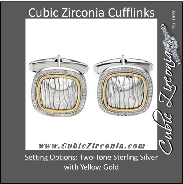 Men’s Cufflinks- 0.5 TCW 92-stone Elephant Skin Two-Tone Design (Square)