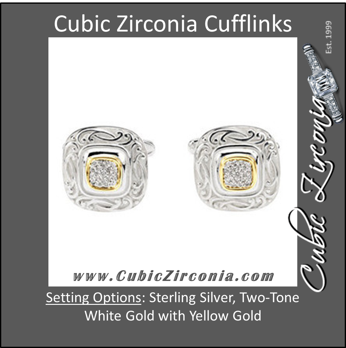 **Men's Cufflinks- 0.14 TCW 21-stone Two-tone with Hand-Engraving