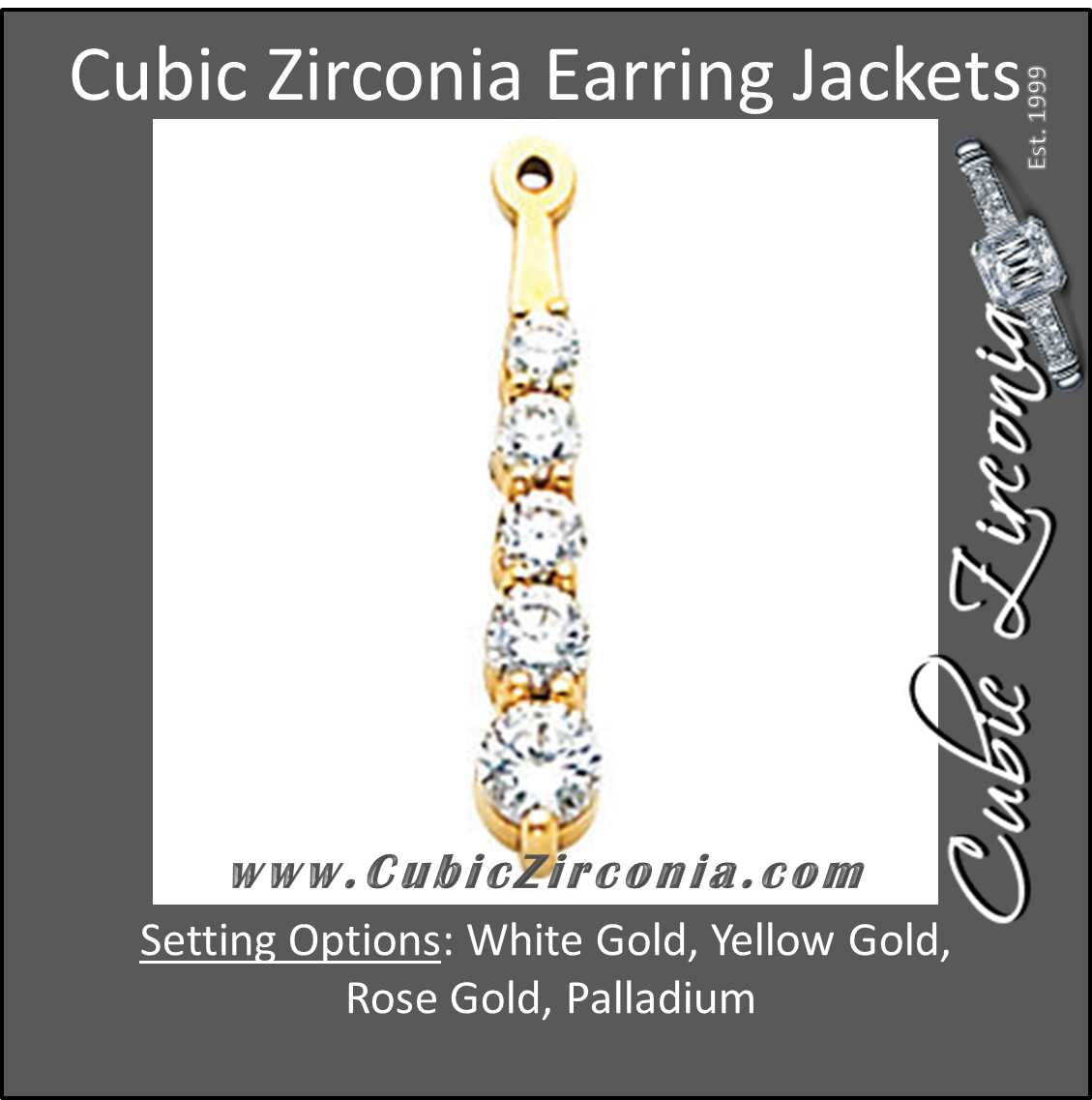 Cubic Zirconia Earrings- Customizable Graduated 5-stone Round CZ Earring Jacket Set