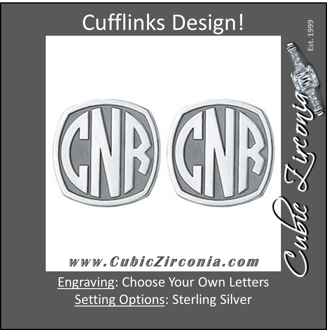 Men's Cufflinks- Customizable Monogram, Badge Style with Impact Letters